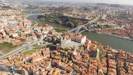 Fototapeta na wymiar Aerial Photography Historic city of Porto and River Douro in Portugal. Travel Destination