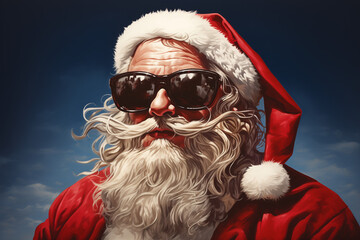 Santa Claus Wearing Sunglasses, Father Christmas Cartoon Style 