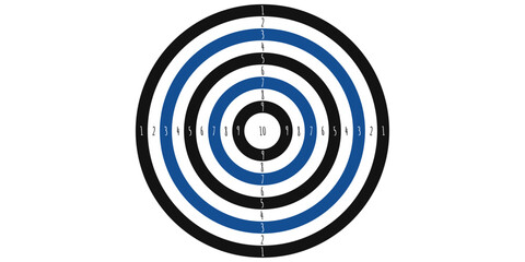 Target with numbers from one to ten. With blue and black circles on the target.