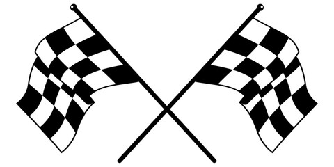 Two crossed racing flags. Formula 1 championship, isolated flags. Checkered flags. Vector illustration of two sport racing flags.