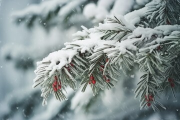 Close-up view of winter tree covered by heavy snow. Winter seasonal concept.