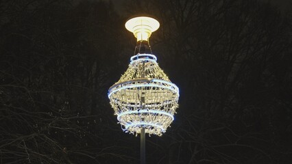 Decorative Lamp Chandelier in City Park on Cold Winter Time