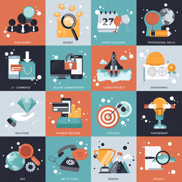 Business, management, technology colorful icon collection. Flat vector illustration