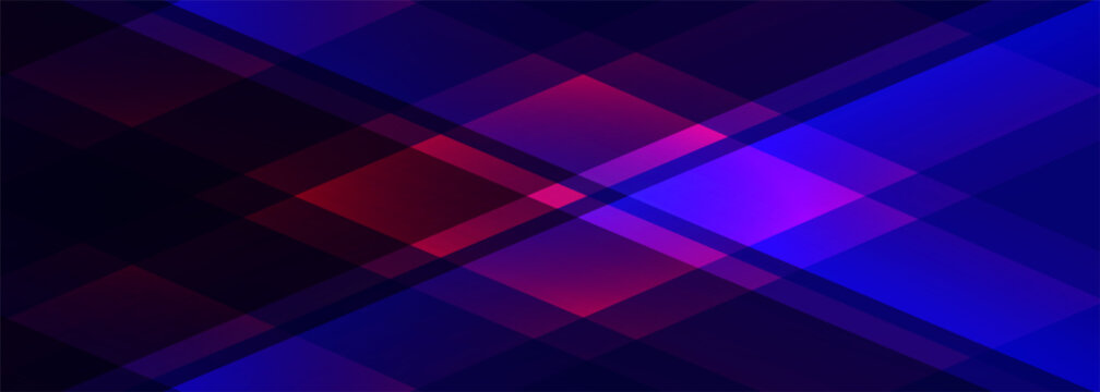 Dark blue and purple vector abstract modern wide banner background with geometric shapes. Vector illustration