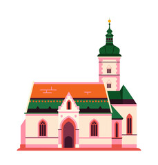 Croatia element concept. Pink traditional building. Sightseen of european country. Historical architecture. Graphic element for website. Cartoon flat vector illustration isolated on white background