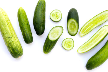 Fresh cucumbers on white background.
