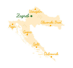 Croatia element concept. Part of map. Sightseen of european country. Geographical infographic and educational materials. Cartoon flat vector illustration isolated on white background