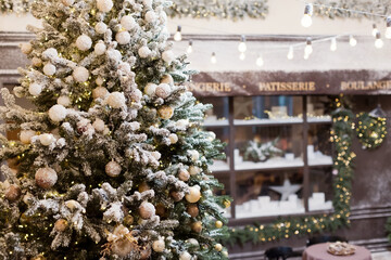 Christmas bakery showcase and Christmas decorations