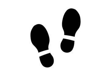 Human shoe footprints. Pair of prints of boots. Left and right leg. Shoe sole. Walking foot steps. Silhouette. Black and white vector isolated on white. Icon, symbol, pictogram.