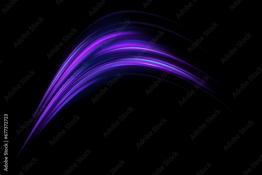 Poster lines in the shape of a comet against a dark background. vortex streams of neon light. magic of movi