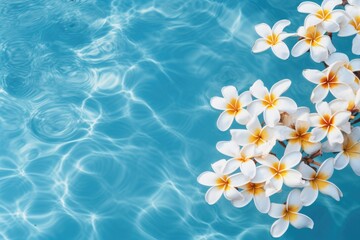 Close-up view of tropical flowers in sea waterSummer tropical vacation concept.