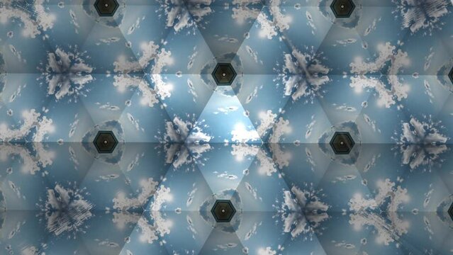 Abstract Kaleidoscope Background. Motion Graphics Pattern. 4K, animation of clouds and sky, Footage.