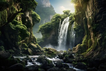 Fototapeta na wymiar Breathtaking waterfall cascade landscape scene