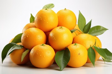 oranges with leaves on a white background, oranges with leaves