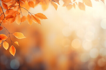 Naklejka na ściany i meble Fall blurred background illustration with orange tones and autumn leaves, bokeh