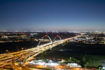 Fototapeta na wymiar scenic skyline of Dallas by night with view to the highways and bridges, Texas