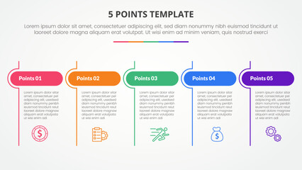 5 points stage template infographic concept for slide presentation with table round header and line divider with 5 point list with flat style - obrazy, fototapety, plakaty