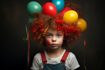 Fototapeta na wymiar a small kid as with clown hair