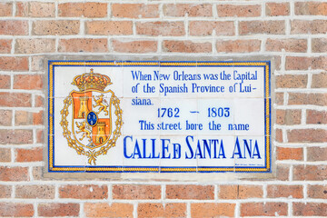 .old street name Calle de Santa Ana painted on tiles in the French quarter in New Orleans