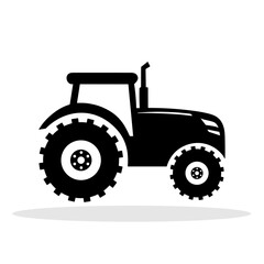 Tractor icon. Black silhouette of a tractor. Side profile of the tractor icon in flat style. Vector illustration.
