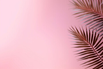 Fototapeta na wymiar Beautiful versatile pink empty background, with shadow light, and palm tree leaves for product presentation