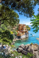Outdoor kussens Portofino, Italy - August 3, 2023: Luxury houses along the Italian coast in Portofino, Italy © JEROME LABOUYRIE