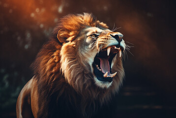 A lion is roaring against the sky