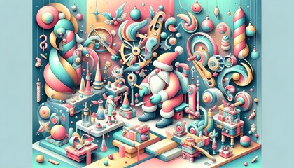 Obraz premium Santa's Whimsical Toy Factory with Spiraling Confections and Elves