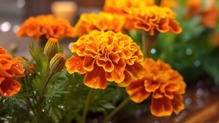 Marigold. Beautiful Marigold Flowers. Carnation. Mother's Day Concept. Valentine Day Concept with a Copy Space. Springtime.