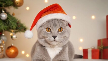 British cat santa claus with gifts
