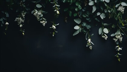 Elegant christmas garland with vibrant decorations on dark background, copy space available