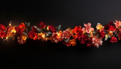 Vibrant christmas garland on dark background with ample copy space for text or design elements