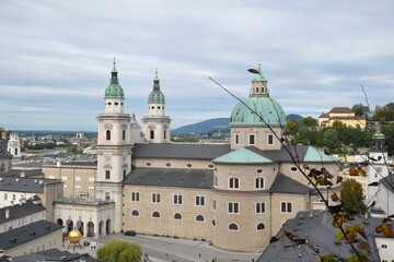 Historic Salzburg Cathedral against a cloudy sky