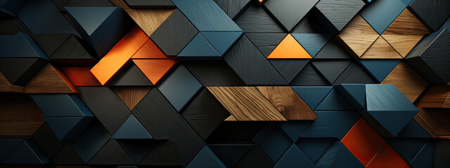 Dark wooden geometric shapes with orange accents. Striking and bold design element for a contemporary look.
 - obrazy, fototapety, plakaty