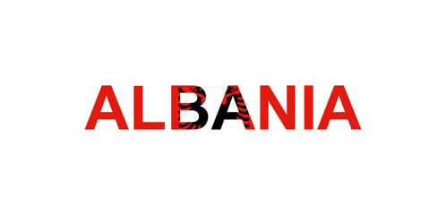 Letters Albania in the style of the country flag. Albania word in national flag style.