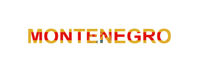 Letters Montenegro in the style of the country flag. Montenegro word in national flag style.