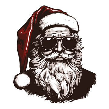 recommend clip art: Cool Santa with sunglasses. Retro Vintage Santa Claus clipart. Simple art of Santa Claus. Logo of Santa Claus. Vector illustration isolated on white.	