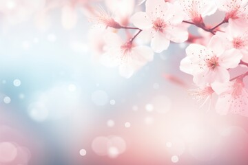 Cherry blossom in spring. Beautiful nature scene with blooming tree and sun flare. Spring flowers...