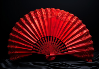 Luxurious red fan on black background. AI generative - obrazy, fototapety, plakaty