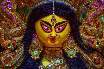 Closeup shot of the statue of the Indian Goddess Durga