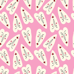 Valentines Day pattern with ugly funky hearts. Groovy cute love characters
