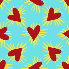 Fototapeta na wymiar Valentines Day pattern with ugly funky hearts. Groovy cute love characters