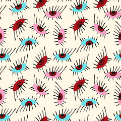 seamless pattern with Ethnical magical mystical eyes.