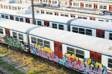 Naklejka premium Old abandoned trains at Haydarpaşa station.