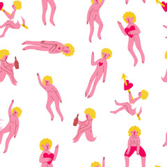 Angels seamless pattern for Valentine's Day