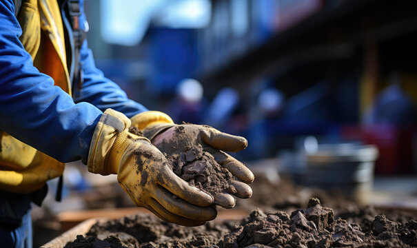 A worker is processing soil on a construction site