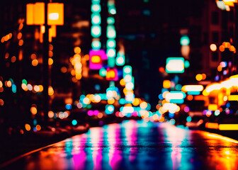 Abstract circular bokeh background of night city lights, defocused