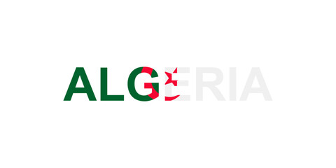 Letters Algeria in the style of the country flag. Algeria word in national flag style.