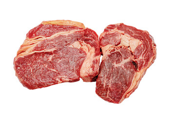 Two pieces of beef steak isolated on a white background.