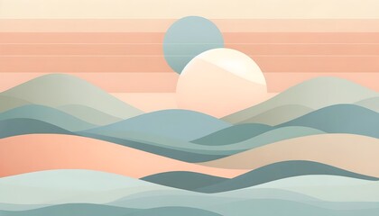 Fototapeta na wymiar Minimalist Abstract Geometric Landscape with Soothing Pastel Colors